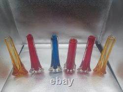 5 Vintage Whitefriars Glass Tricorn Vases & 1 Eight Sided Tricorn Vase