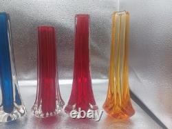 5 Vintage Whitefriars Glass Tricorn Vases & 1 Eight Sided Tricorn Vase
