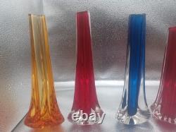 5 Vintage Whitefriars Glass Tricorn Vases & 1 Eight Sided Tricorn Vase