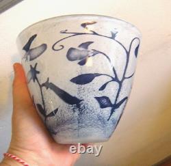6 Vintage Kosta Boda Sweden Olle Brozen Floating Blue Flowers Art Glass Vase