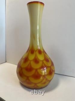 60s Scandinavian cased glass vase & Ball Peacock pattern, from Elme Glasbruk
