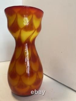 60s Scandinavian cased glass vase, Peacock pattern, from Elme Glasbruk