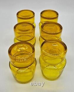 7pc MCM Scandinavian Art Glass Pitcher Glasses Bright YellowithOrange GLOWS