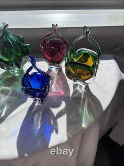 7x Bohemia Glass, Josef Hospodka VGC. Chribska Baskets x7 Glass Art Vintage