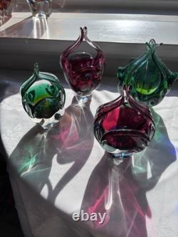 7x Bohemia Glass, Josef Hospodka VGC. Chribska Baskets x7 Glass Art Vintage