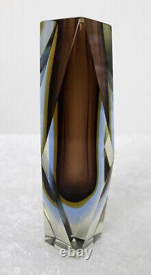 8 Art Glass Alessandro Mandruzzato Murano faceted Sommerso vase 1970s FREEPOST