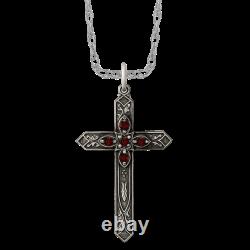 925 Sterling Silver Vintage April Glass Birthstone Cross Necklace Charm Pendant
