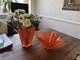A Pair Of Rare Orange Pressed Frosted Glass Art Deco Star Vases Pierre D'avesn