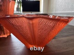 A PAIR of Rare Orange Pressed Frosted Glass Art Deco Star Vases Pierre D'Avesn