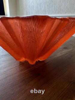 A PAIR of Rare Orange Pressed Frosted Glass Art Deco Star Vases Pierre D'Avesn