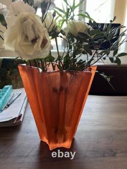 A PAIR of Rare Orange Pressed Frosted Glass Art Deco Star Vases Pierre D'Avesn