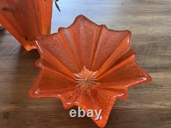 A PAIR of Rare Orange Pressed Frosted Glass Art Deco Star Vases Pierre D'Avesn