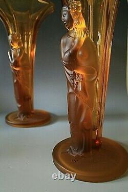 A Pair Of Art Deco Amber Glass Vases
