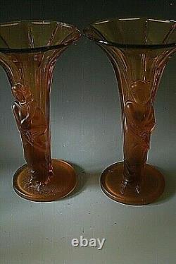 A Pair Of Art Deco Amber Glass Vases
