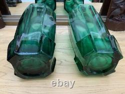 A Pair Sklo Union Rudolf Schröter Art Deco Emerald Green Octagonal Vases 11558