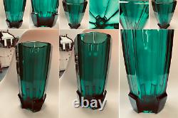 A Pair Sklo Union Rudolf Schröter Art Deco Emerald Green Octagonal Vases 11558
