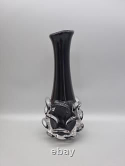 A Studio Glass Black Vintage Thumbprint Trumpet Vase, MCM