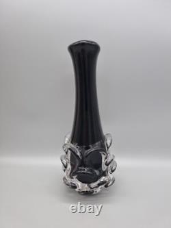 A Studio Glass Black Vintage Thumbprint Trumpet Vase, MCM