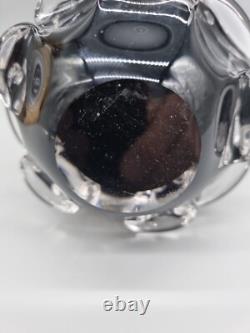 A Studio Glass Black Vintage Thumbprint Trumpet Vase, MCM