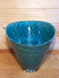 A Stunning Vintage 80s Murano Large Aquatic Blue Vase 9x12 Inches Mint Condition