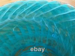 A Stunning Vintage 80s Murano Large Aquatic Blue Vase 9x12 Inches Mint Condition