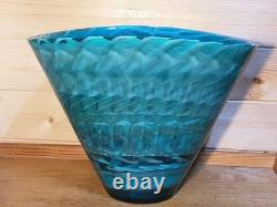 A Stunning Vintage 80s Murano Large Aquatic Blue Vase 9x12 Inches Mint Condition