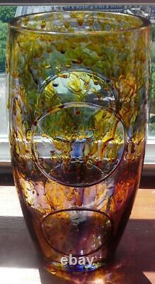 A beautiful large modern heavy Waterford John Rocha amber drip art glass vase