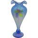 Abelman Art Glass Vase 11 Iridescent Blue W Hanging Hearts Vtg 1984 Signed