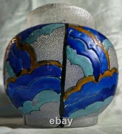 ADRIAN MAZOYER (1887-1950) ART DECO French Enamel Glass Vase 1930's