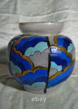 ADRIAN MAZOYER (1887-1950) ART DECO French Enamel Glass Vase 1930's