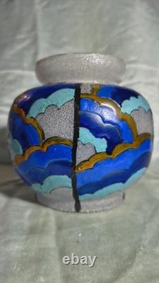 ADRIAN MAZOYER (1887-1950) ART DECO French Enamel Glass Vase 1930's