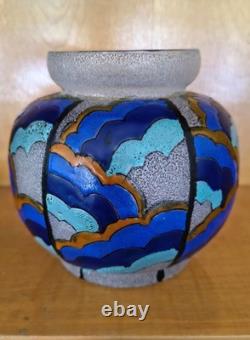 ADRIAN MAZOYER (1887-1950) ART DECO French Enamel Glass Vase 1930's