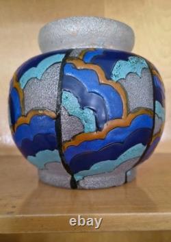 ADRIAN MAZOYER (1887-1950) ART DECO French Enamel Glass Vase 1930's