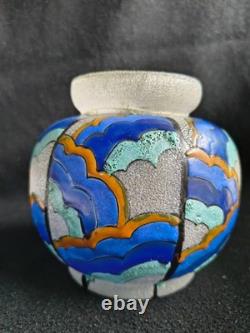 ADRIAN MAZOYER (1887-1950) ART DECO French Enamel Glass Vase 1930's