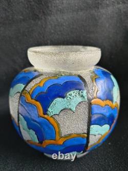 ADRIAN MAZOYER (1887-1950) ART DECO French Enamel Glass Vase 1930's