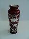 Antique Webb Art Nouveau Red Cased Glass Vase With Sterling Silver Overlay