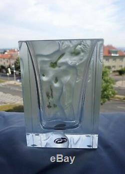 ART DECO Glass Nude Woman Vase CURT SCHLEVOGT Czech Bohemian Gablonz Clear