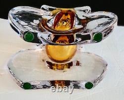 ART GLASS DOUBLE WALL VASE Murano Style Artist Signed Clear & Amber HEAVY OOAK