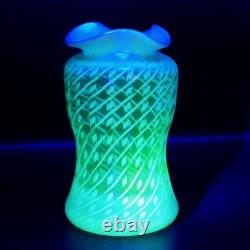 ART NOUVEAU C19th John Walsh Spiralling Dots URANIUM VASELINE GLASS VASE