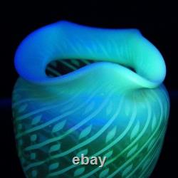 ART NOUVEAU C19th John Walsh Spiralling Dots URANIUM VASELINE GLASS VASE