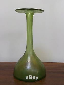 ART NOUVEAU Green Iridescent ART GLASS 8 Trumpet Vase