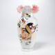 Atq Victorian Bristol Opaline Ruffle Rim Art Glass Vase Japonisme Style 10.5h