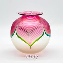Abelman Studio Art Glass Vase Blown Glass Pulled Feather Signed 1983