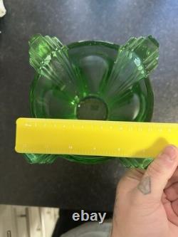 Absolutely Stunning Heavy Uranium Glass Vase Glows Beautifully Uv art deco