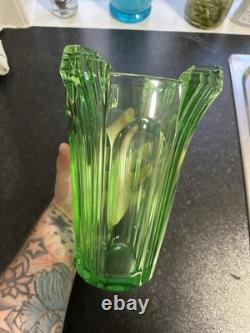 Absolutely Stunning Heavy Uranium Glass Vase Glows Beautifully Uv art deco