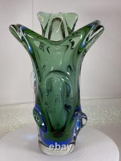 Absolutely Stunning Sklo Czech Glass Splash Vase Very Heavy! Superb Condition