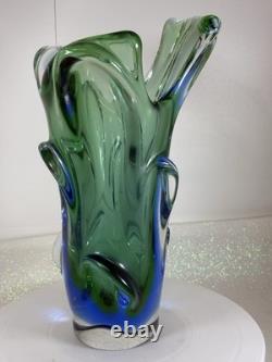 Absolutely Stunning Sklo Czech Glass Splash Vase Very Heavy! Superb Condition