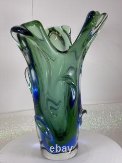 Absolutely Stunning Sklo Czech Glass Splash Vase Very Heavy! Superb Condition