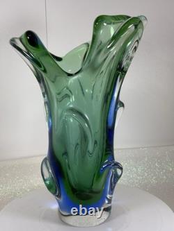 Absolutely Stunning Sklo Czech Glass Splash Vase Very Heavy! Superb Condition