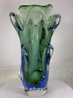 Absolutely Stunning Sklo Czech Glass Splash Vase Very Heavy! Superb Condition